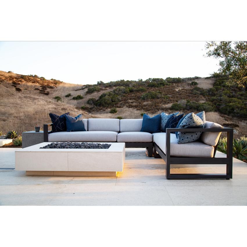 Redondo 5 Person Aluminum Sectional w/ No Welt in Slate/Spectrum Carbon by Sunset West - W/ Companion Pieces by Fire Pit - Lifestyle