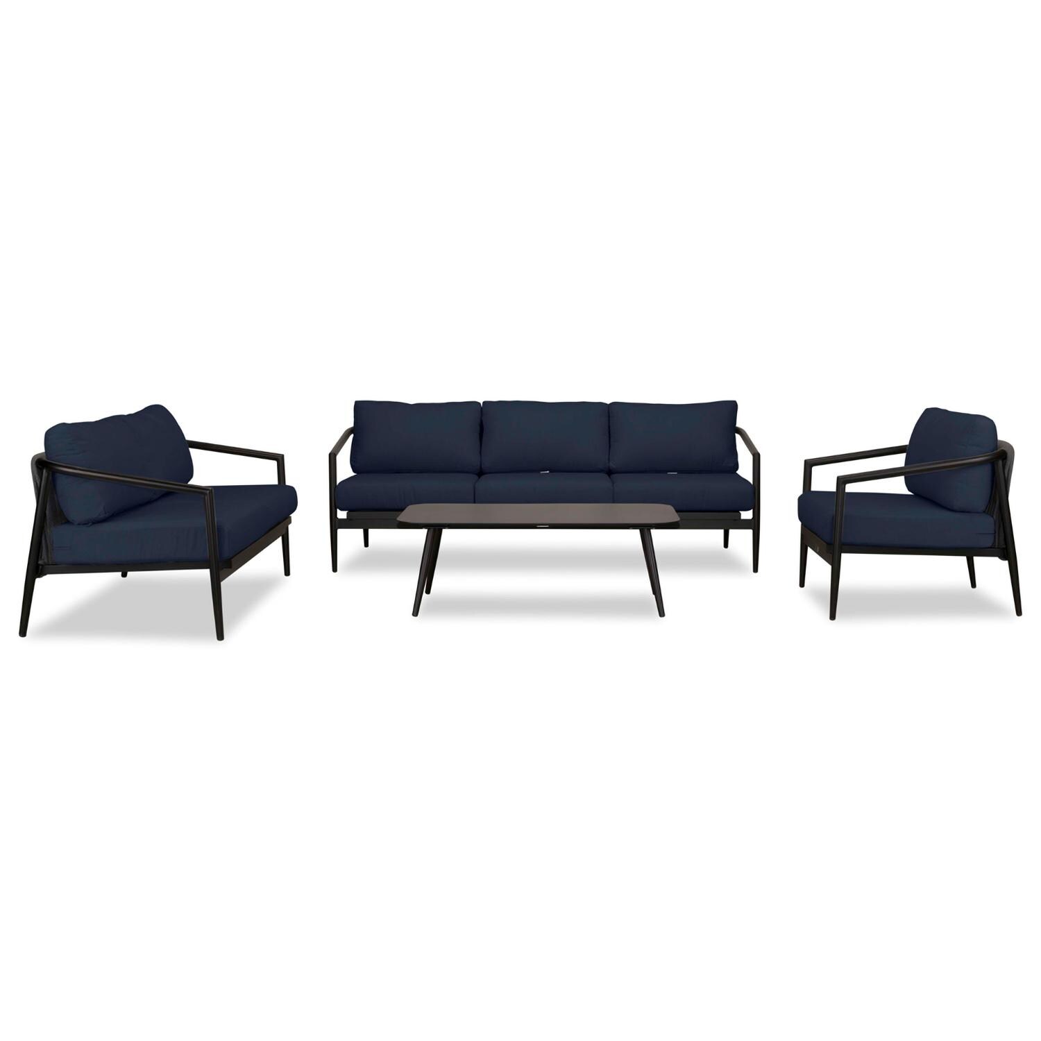 Lakeview Midnight Cove 4 Pc Aluminum Sofa Loveseat Seating Set in Black/Carbon/Spectrum Indigo - Front - White Background thumbnail