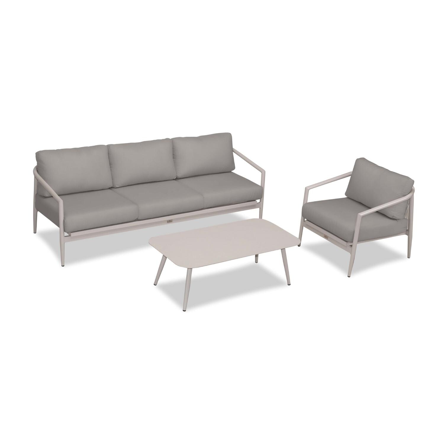 Lakeview Midnight Cove 3 Pc Aluminum Sofa Seating Set in Urban Stone/Carrera/Canvas Charcoal - Top - White Background thumbnail