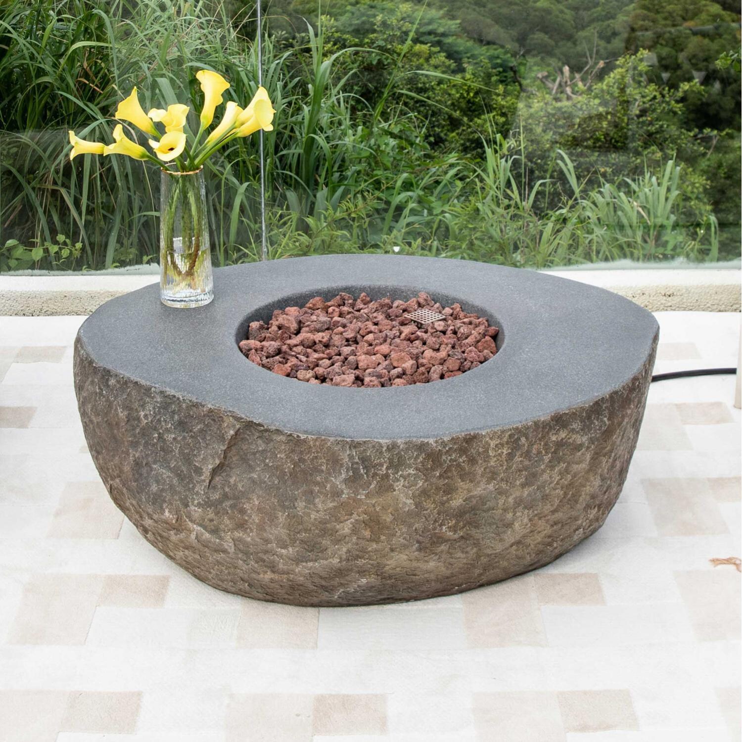Elementi OFG110-LP Boulder 43-Inch Round Propane Fire Pit Table - Lifestyle thumbnail
