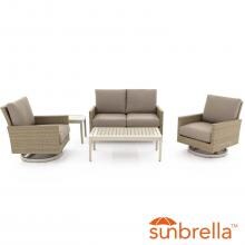 Lafitte 5 Piece Wicker Patio Conversation Set W/ Loveseat, Swivel Club Chairs & Sunbrella Canvas Taupe Cushions By Lakeview Outdoor Designs image