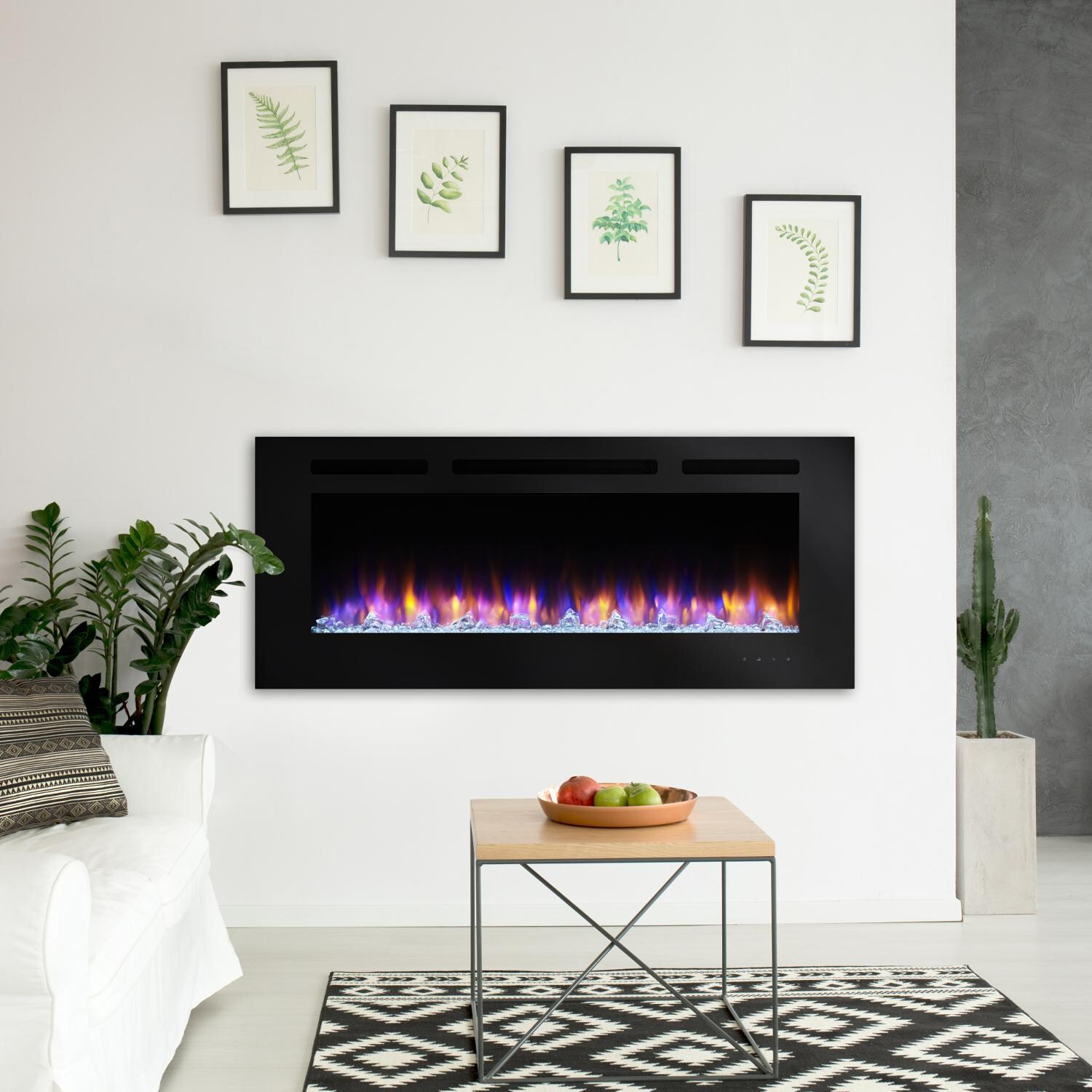 SimpliFire Allusion 48-Inch Wall Mount Electric Fireplace - Multi-color Flames - White Lights - Living Room Lifestyle thumbnail
