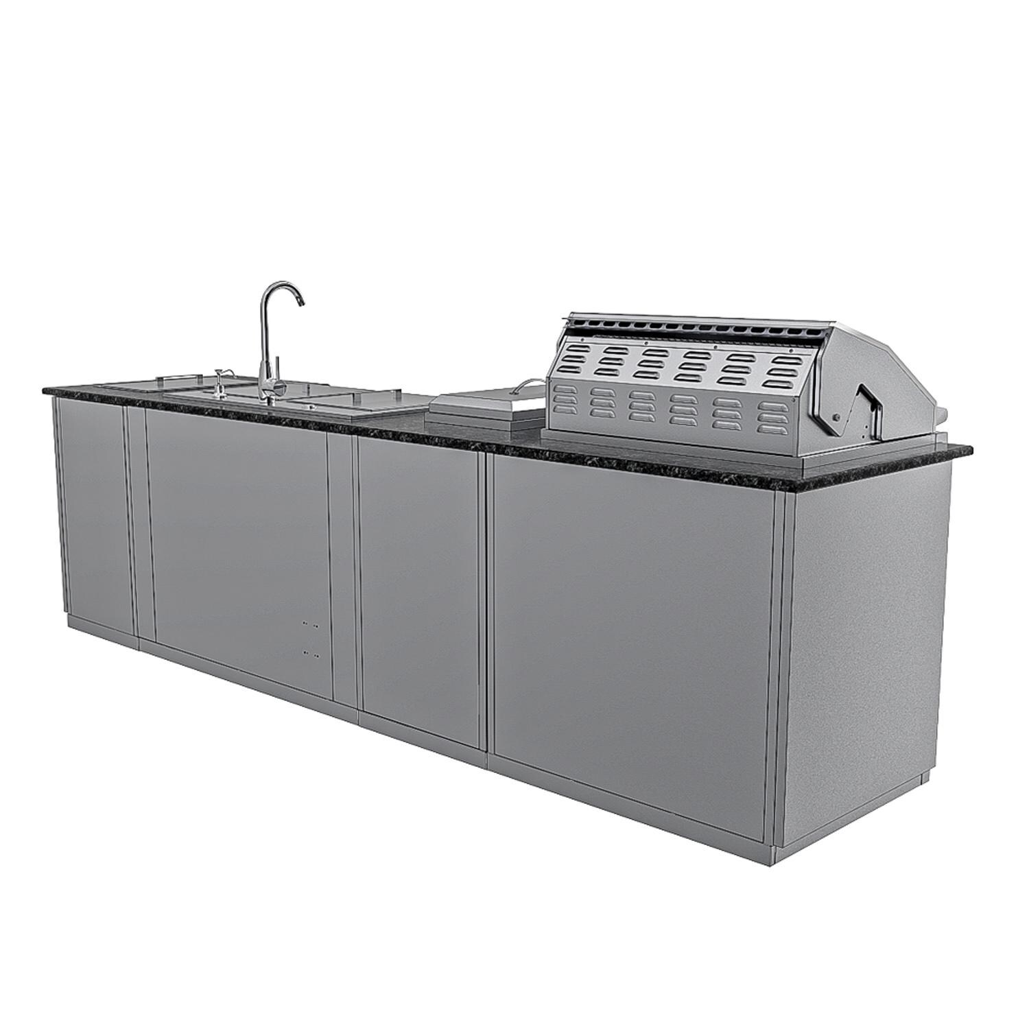 Sunstone Grills SCPSUMMIT10-LP Summit 10 Ft Outdoor Kitchen Island w/ Propane Grill & Side Burner, Sink, Door & Drawer - Back - White Background thumbnail