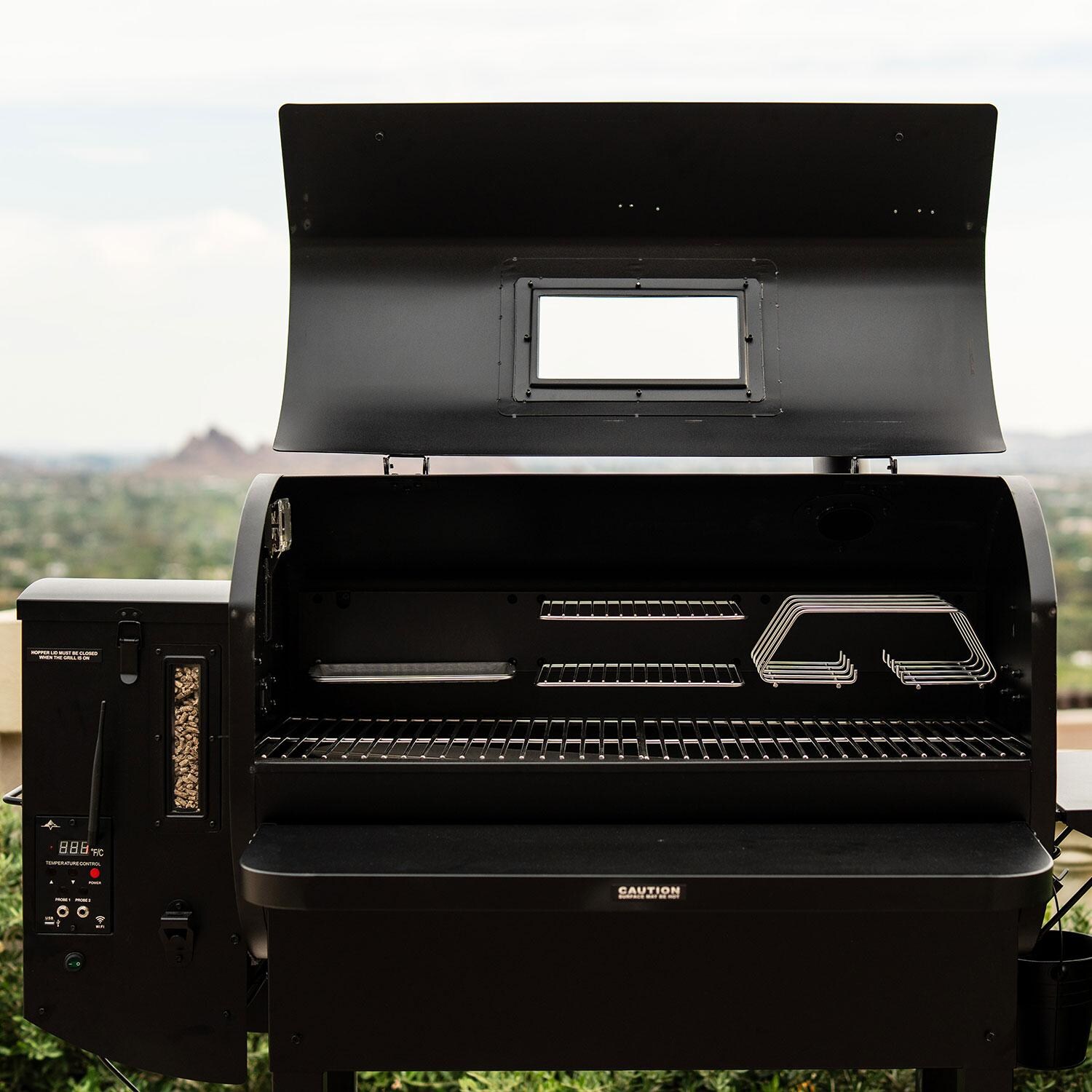 Green Mountain Grills Peak Prime 2.0 WiFi Pellet Grill w/ Cover - Lid Up - Lifestyle thumbnail