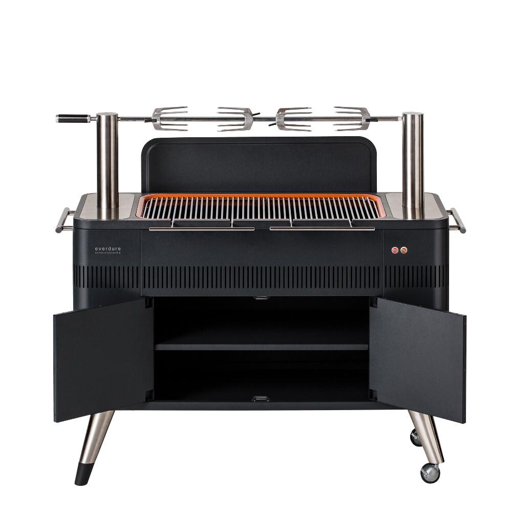Everdure By Heston HUB 54-Inch Charcoal Grill With Rotisserie & Electronic Ignition - HBCE2BUS - Rotiscope Technology Rotisserie and Open Storage thumbnail