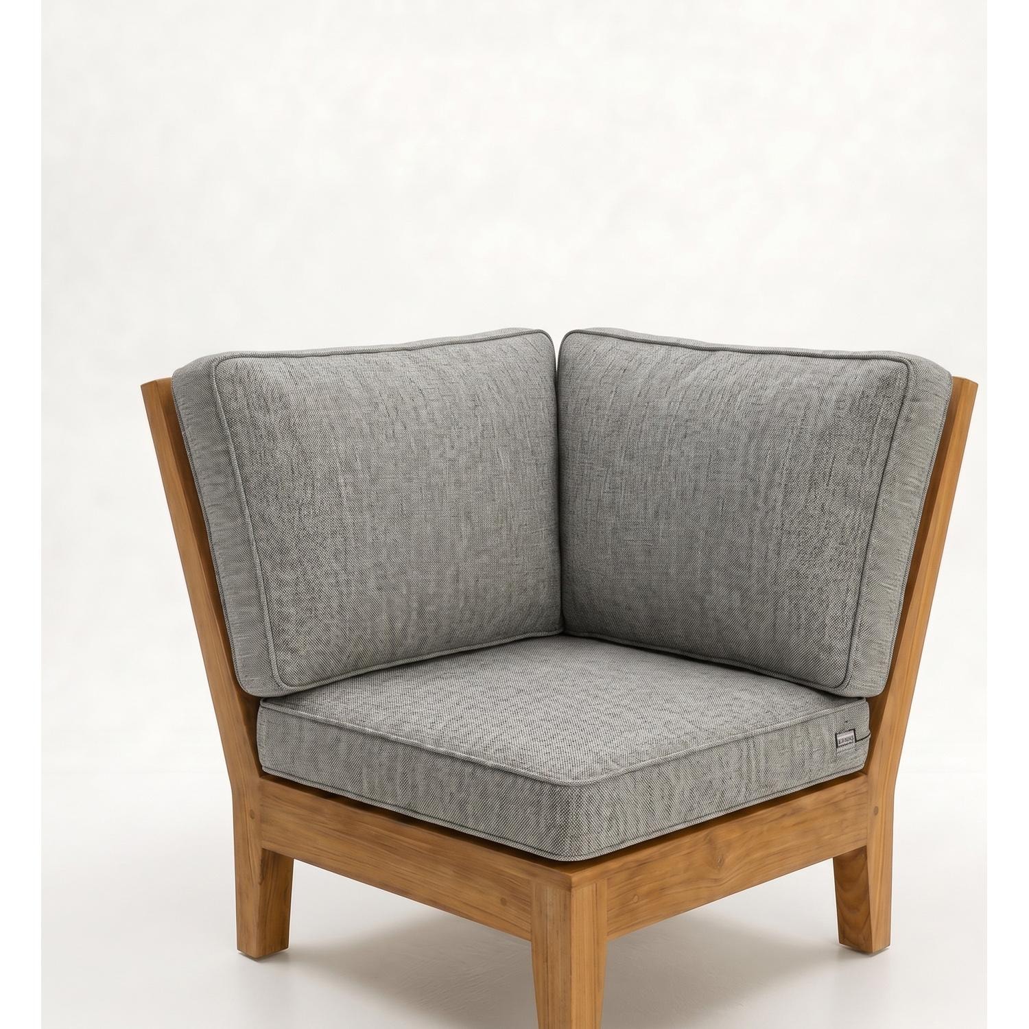 Miami Teak Sectional Corner Chair w/ Sunbrella Cushions in Canvas Granite by Royal Teak Collection