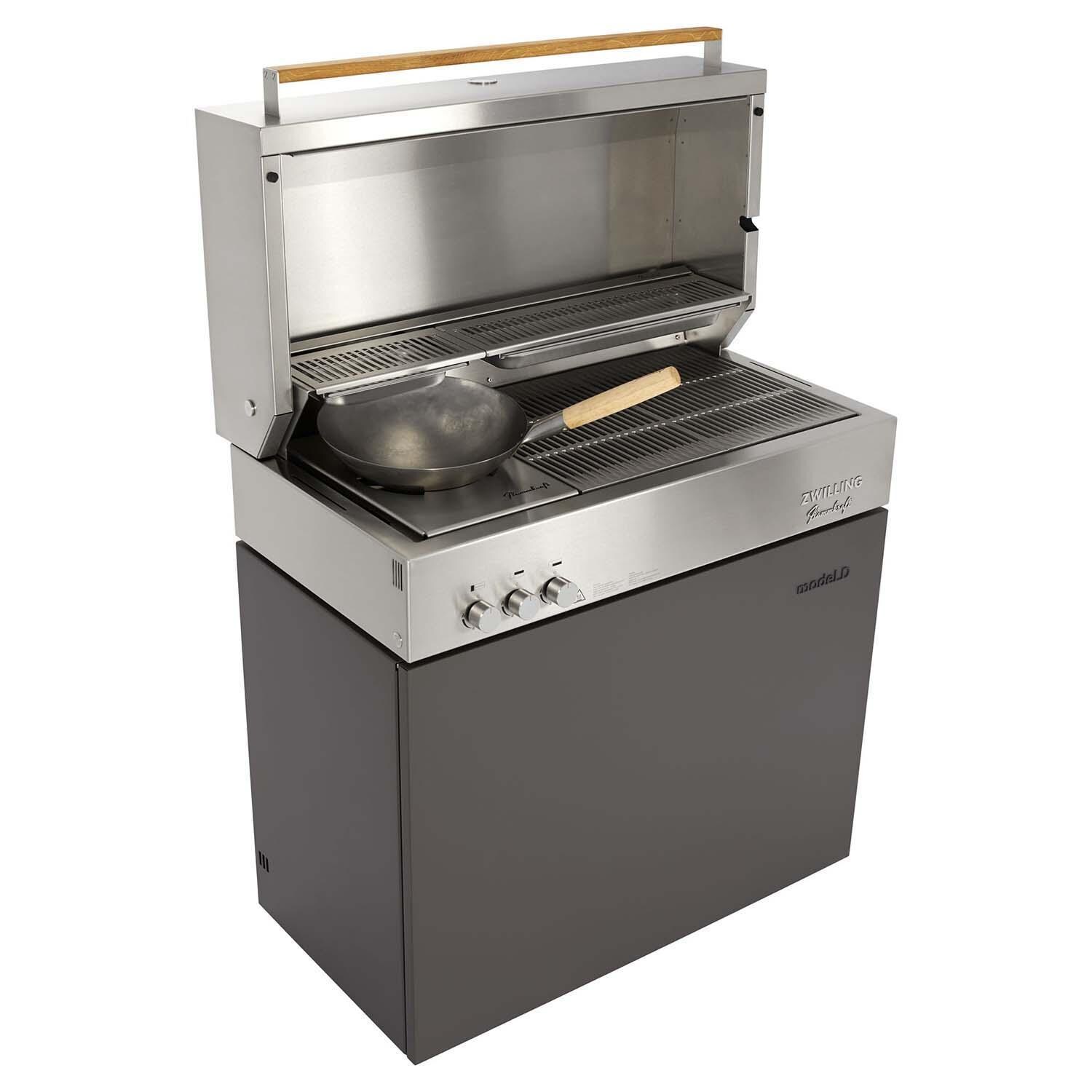 Flammkraft 1029540 Model D Propane Gas Grill - Deep Umbra - Shown w/ Wok (Sold Separately) - White Background thumbnail