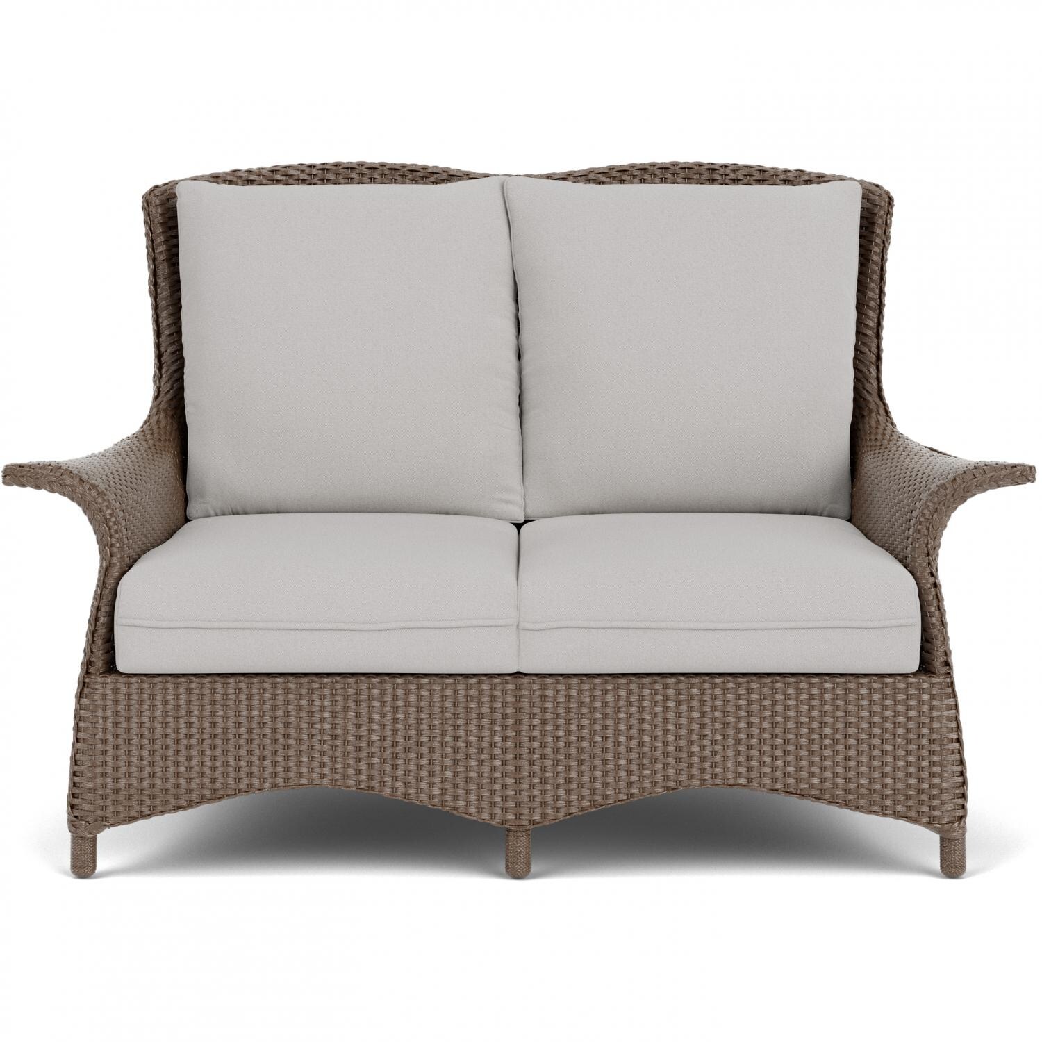 Mandalay 2 Person Wicker Loveseat in Bark/Tundra Dove By Lloyd Flanders