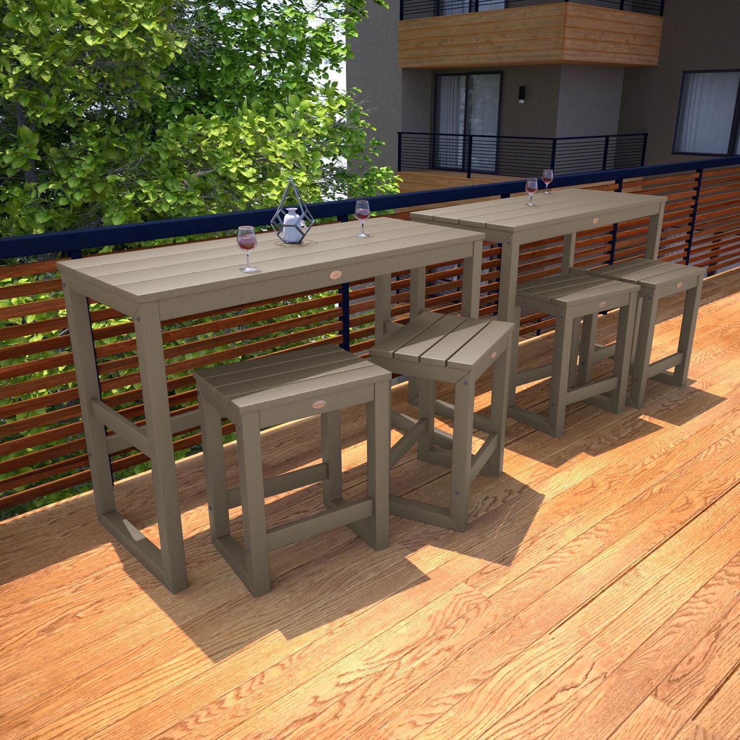 Lakeview Audubon 6 Pc Recycled Plastic Counter Height Balcony Dining Bar Set in Woodland Brown - On Patio - Long - Lifestyle thumbnail