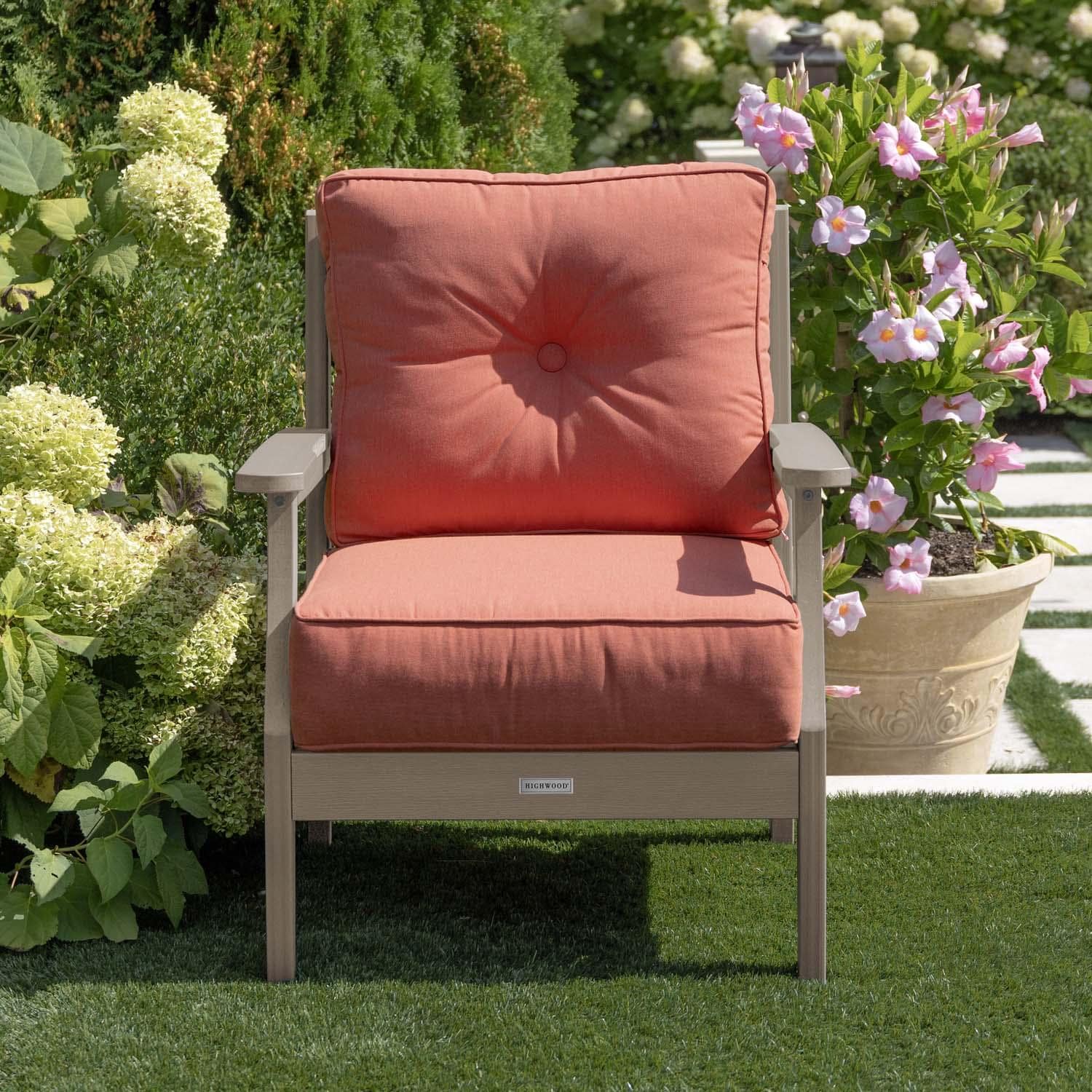 Blushing Bay Recycled Plastic Club Chair in Canvas Persimmon/Woodland Brown by Lakeview Outdoor Designs