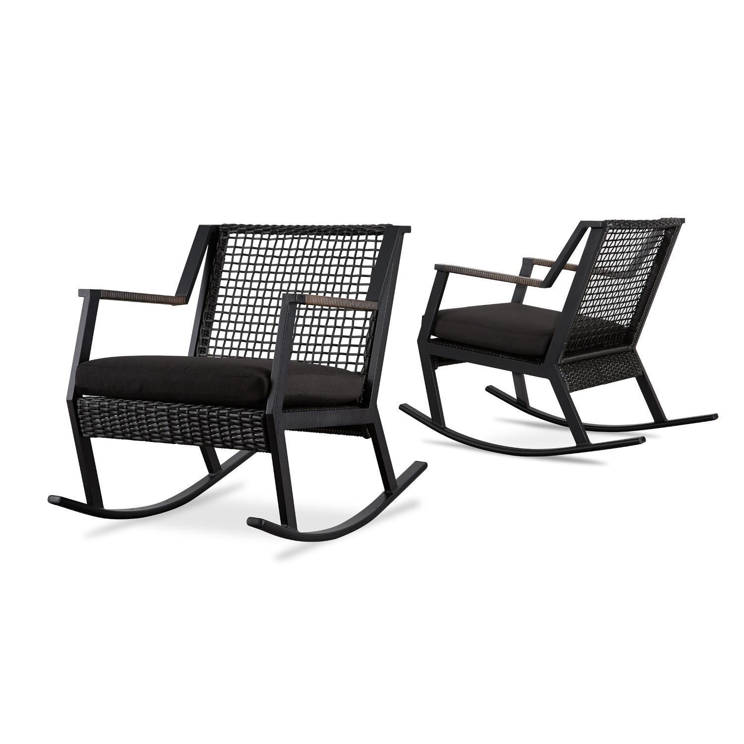 Lakeview Rustic Bay Black 2 Pc Aluminum Rocker Chair Set - Full Set - White Background thumbnail