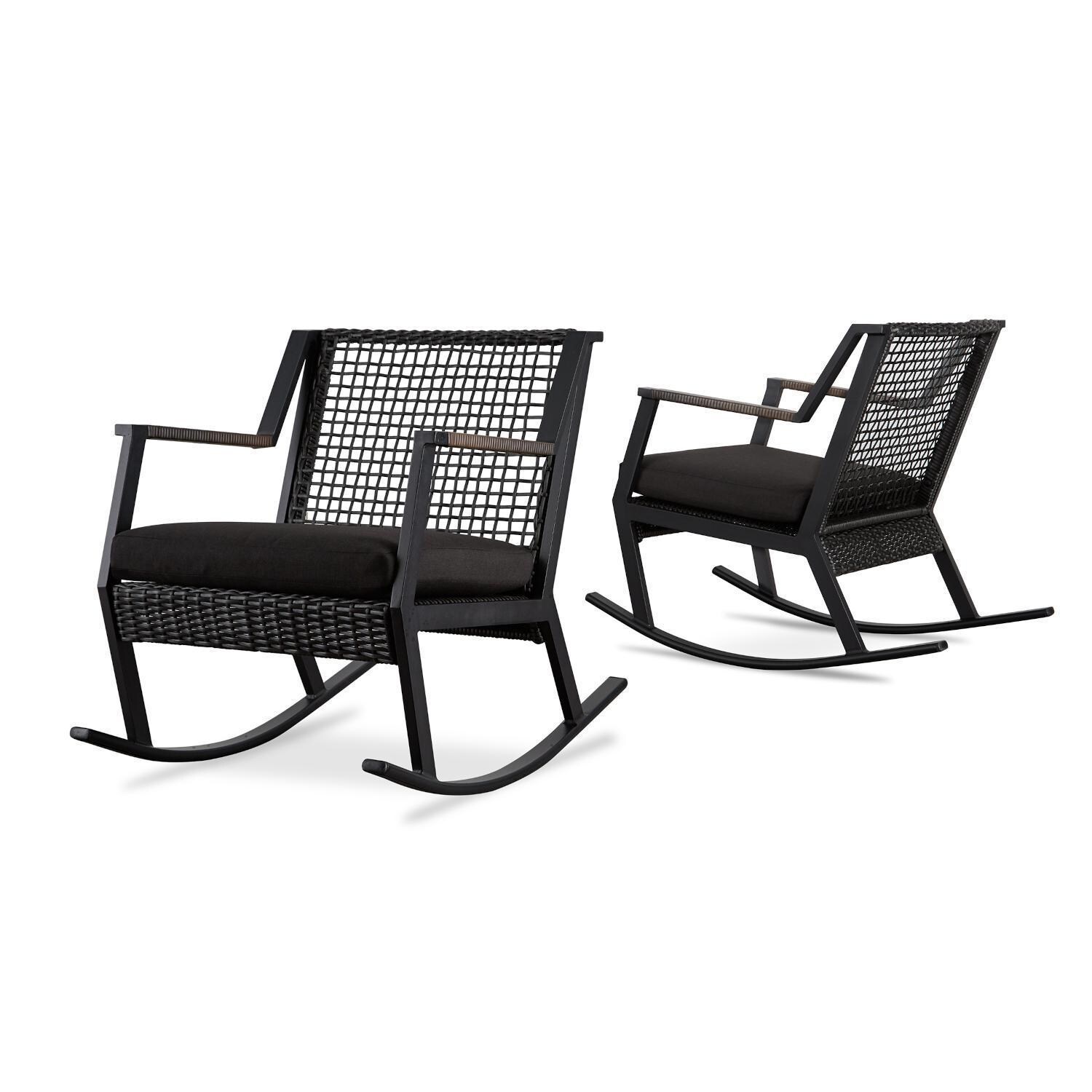 Lakeview Rustic Bay Black 2 Pc Aluminum Rocker Chair Set - Full Set - White Background thumbnail