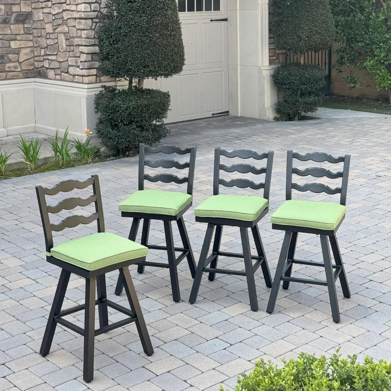 Darlee Aspen 4 Pc Aluminum Swivel Counter Height Bar Stool Set in Green/Dark Brown by - B/2310-7CH-4-Green