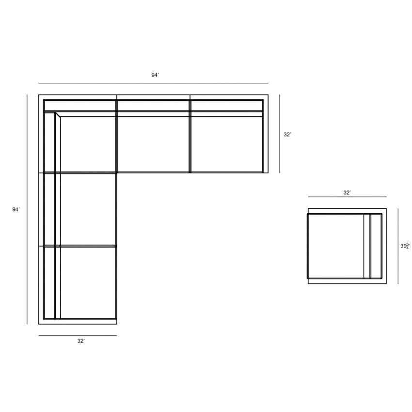 Lakeview Misty Cove 6 Pc Aluminum Sectional Set in Black w/Club Chair & Canvas Charcoal Cushions by Lakeview Outdoor Designs - Top Down - Dimensional thumbnail