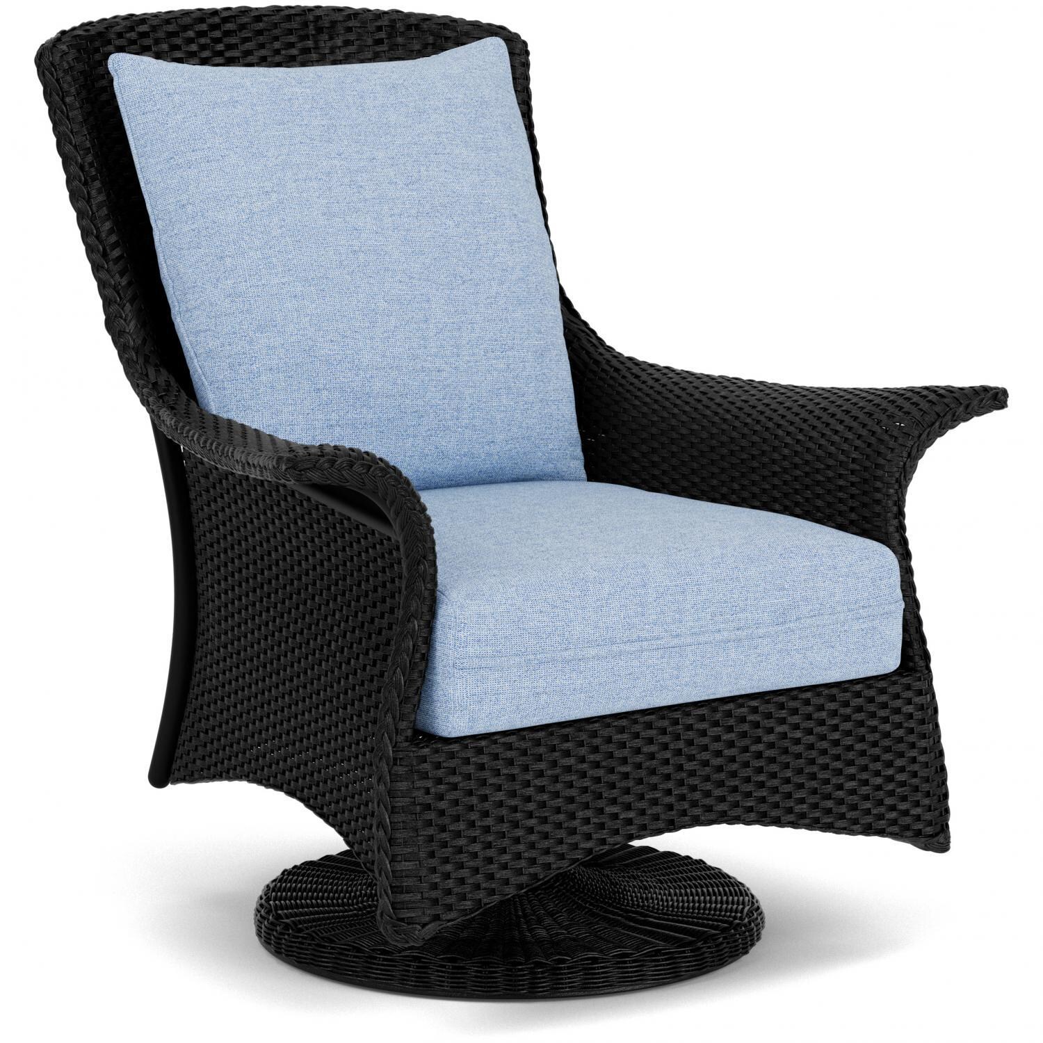 Lloyd Flanders Mandalay Swivel Rocker Lounge Chair in Ebony Finish with Demo Skyway fabric - Angled thumbnail
