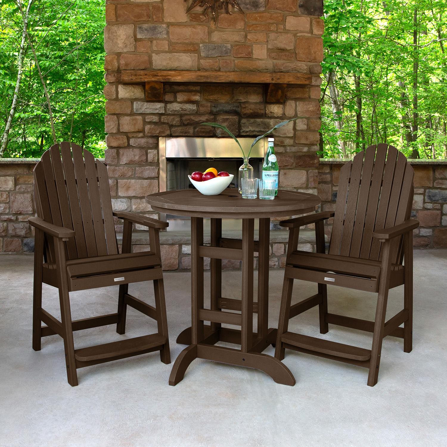 Dream Bay 3 Pc Recycled Plastic Round Counter Dining Set in Weathered Acorn by Lakeview Outdoor Designs