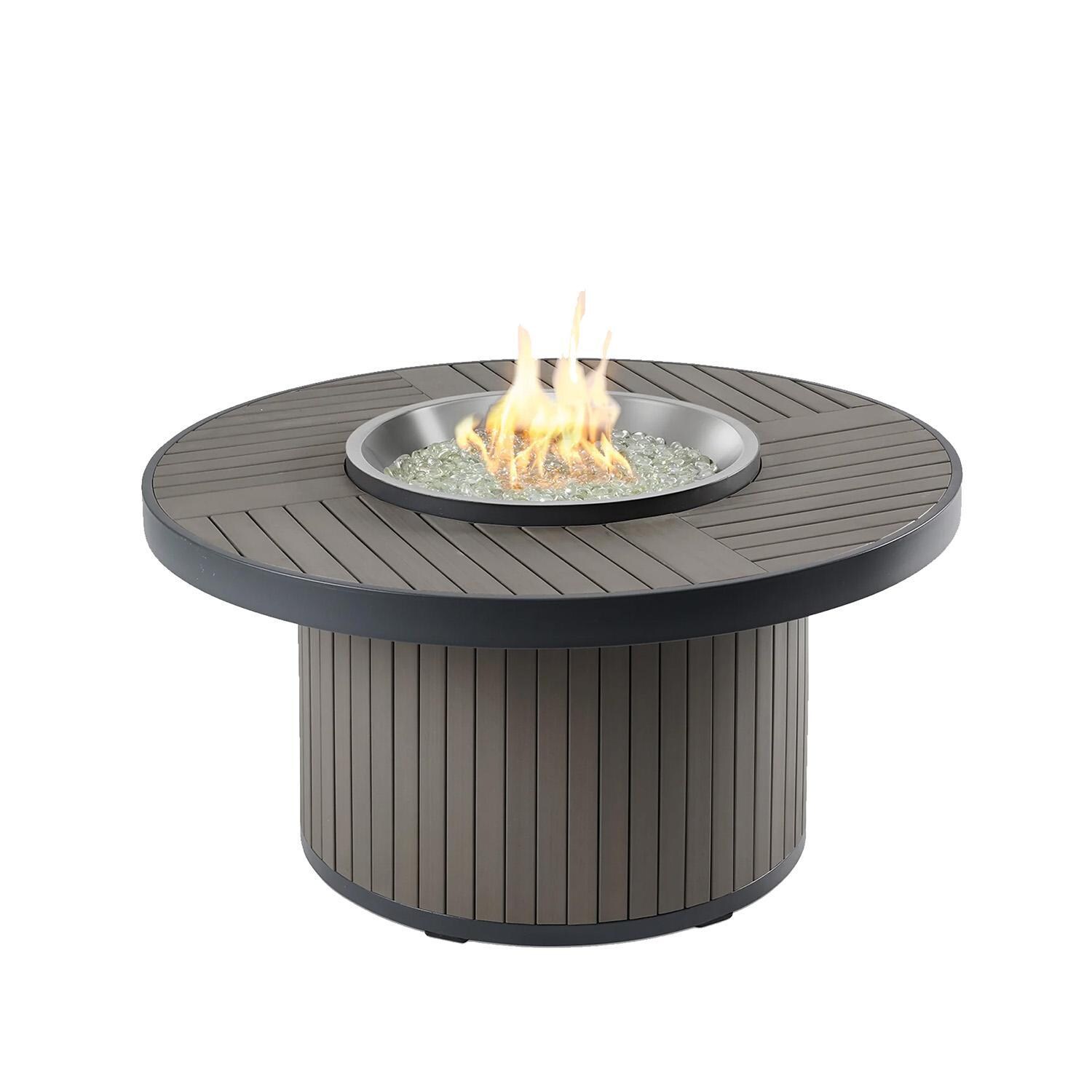 Revere 42-in Round Propane Fire Pit Table in Taupe by Lakeview Outdoor Designs - Front - White Background thumbnail
