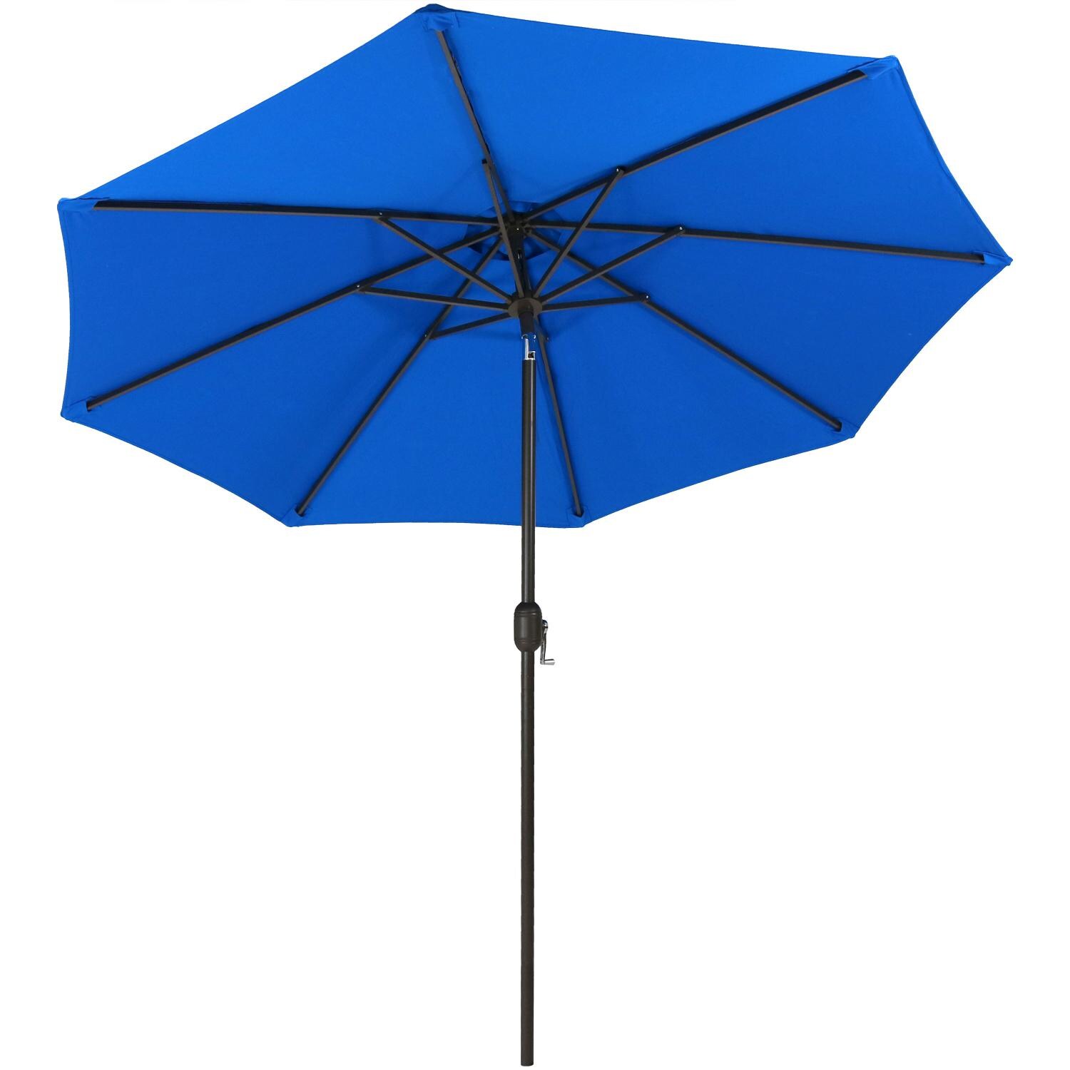 Sunnydaze 9 Ft. Octagonal Aluminum Patio Market Umbrella W/ Crank & Tilt - Black Frame & Pacific Blue Sunbrella Canopy image