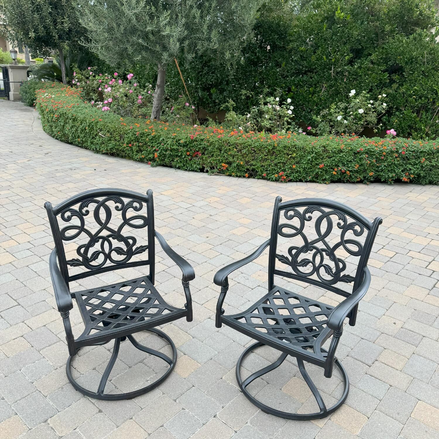 Darlee B/DL2052-9PCDR-30W Santa Monica 9 Pc Cast Aluminum Dining Set in Antique Bronze - Swivel Rocker - Lifestyle thumbnail