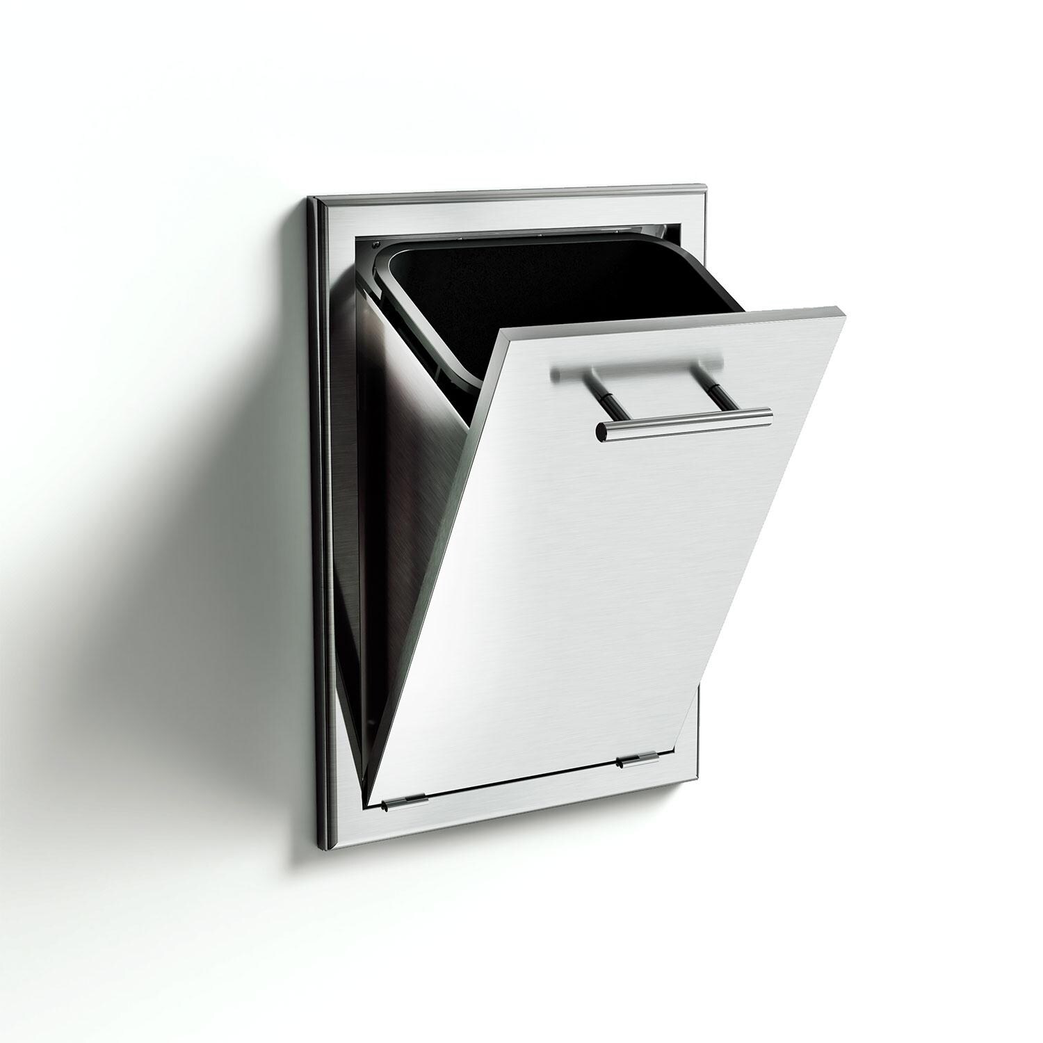 XO Appliance XOG18TRASH1 Pro-Grade 18-Inch Outdoor Stainless Steel Tilt-Out Center Trash Bin - White Background thumbnail