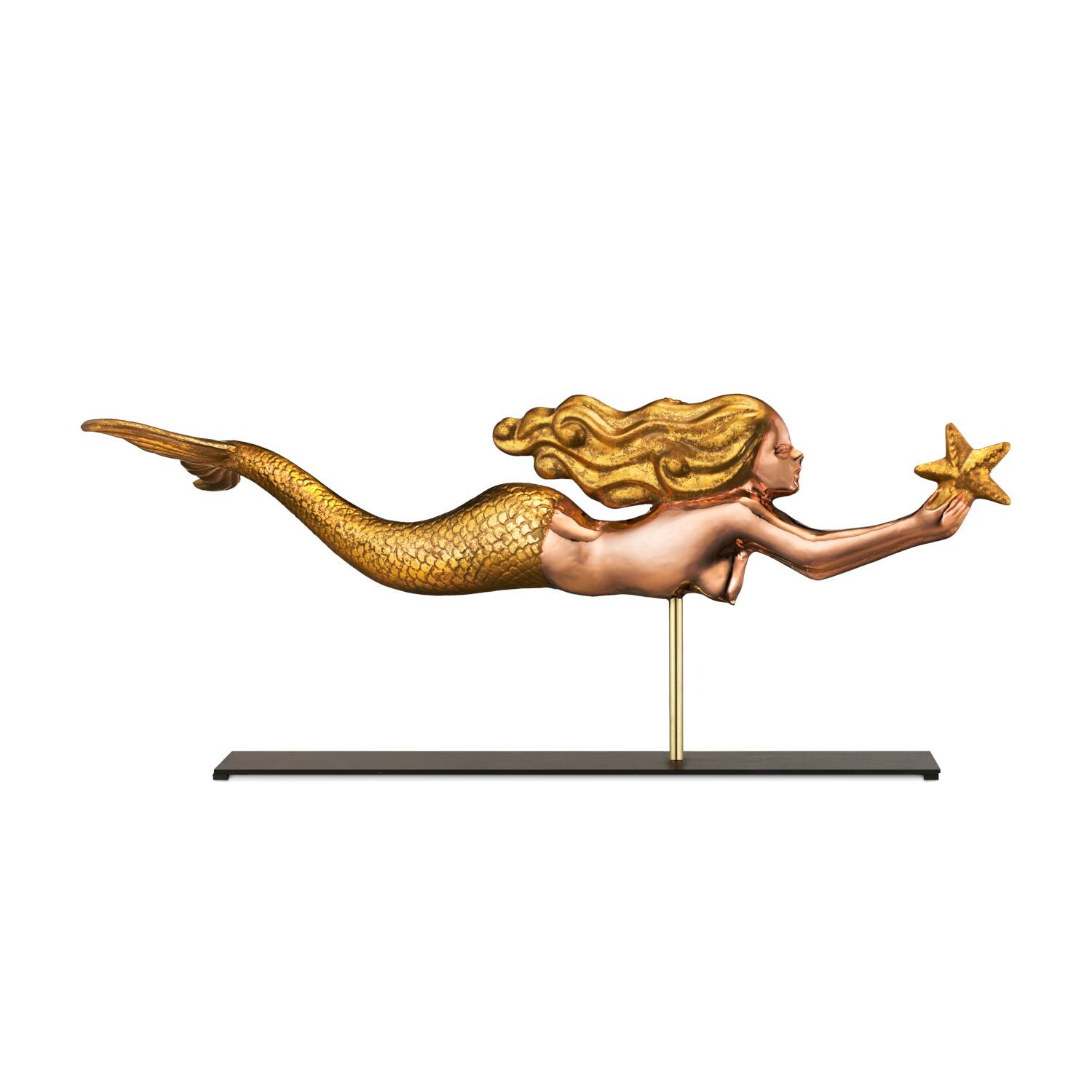 Mermaid Table Top Sculpture By Good Directions - Polished Copper & Gold Leaf - Side View thumbnail
