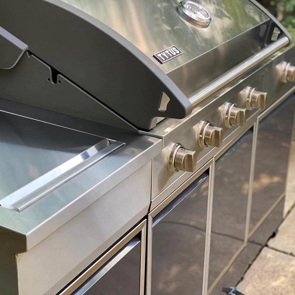 TYTUS TI400PCCLP-3.0.2 Charcoal Grey 4-Burner Propane Gas Grill Island With Sear Burner & Ice Bucket - Side Detail thumbnail