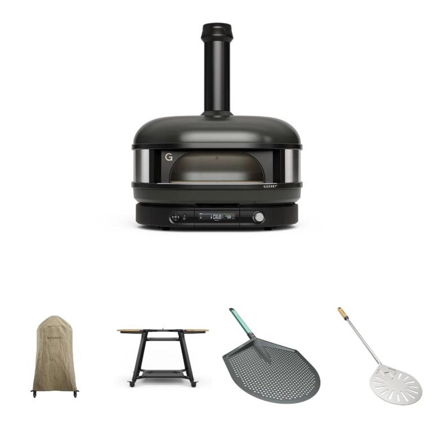Gozney GMNOBUS1626 Off Black Dome Gen 2 Natural Gas Pizza Oven Bundle - Included Components - White Background thumbnail