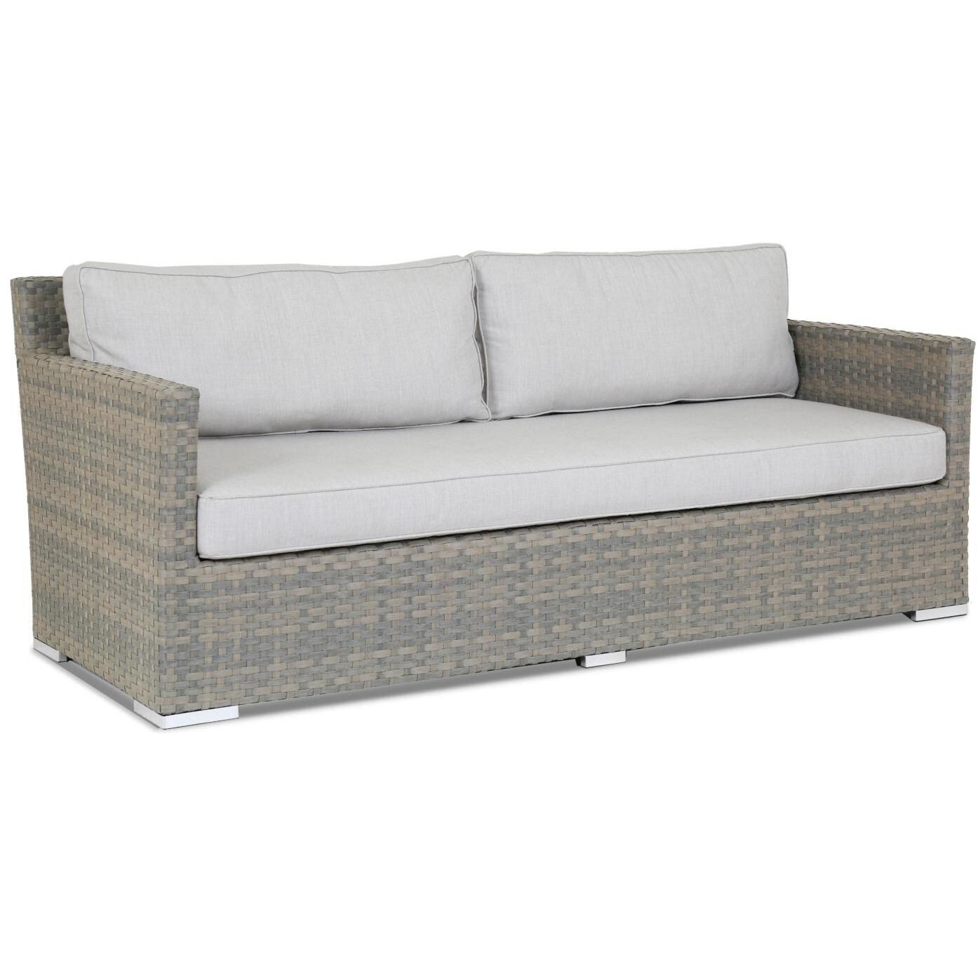 Majorca Wicker Patio Sofa W/ Sunbrella Cast Silver Cushions By Sunset West image