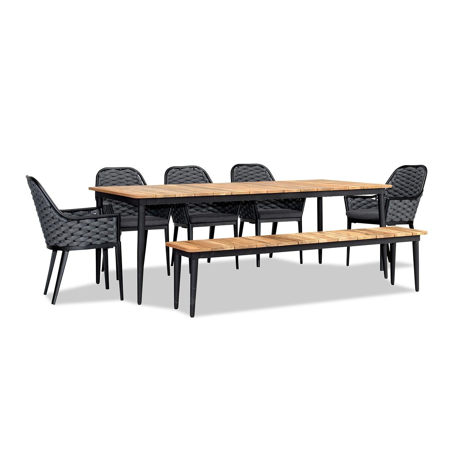 Chloe Bay 8 Seat Reclaimed Teak Dining Set w/Bench in Black by Lakeview - White Background thumbnail