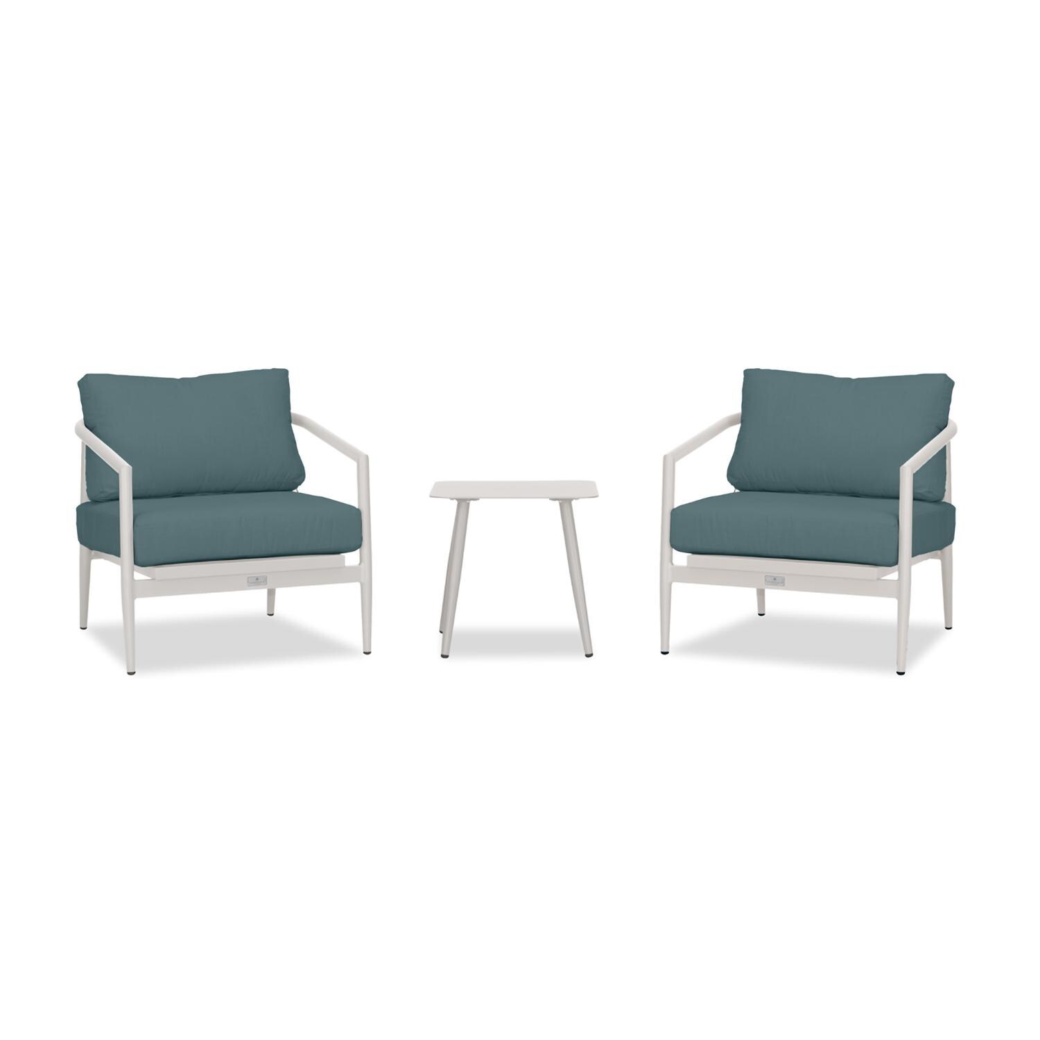 Lakeview Midnight Cove 3 Pc Aluminum Club Chair Seating Set in Urban Stone/Carrera/Cast Lagoon - Front - White Background thumbnail