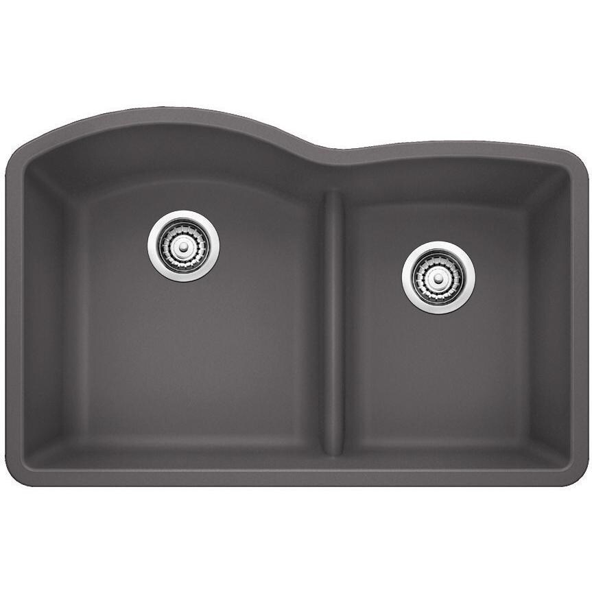 Blanco Diamond 30 X 20 Silgranit II 1-3/4 Low-Divide Double Bowl Undermount Sink - Cinder - 441591