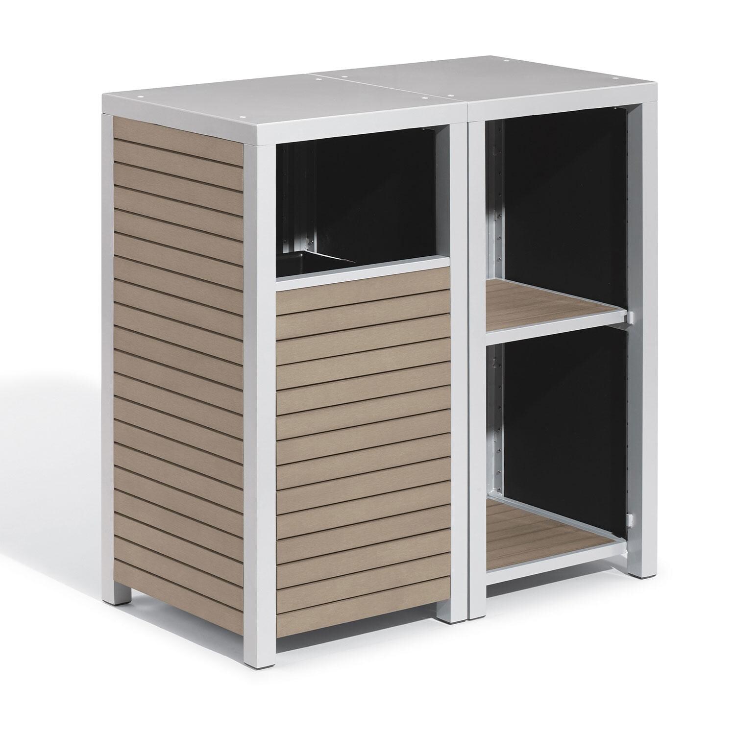 Travira 2 Pc HPL/Powder-Coated Aluminum Storage Set W/ Waste Receptacle & Shelves in Vintage/Flint by Oxford Garden - White Background thumbnail