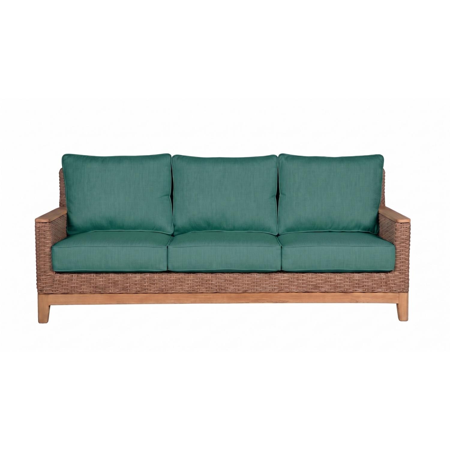 Boca 3 Person Wicker Sofa w/ Sunbrella Cushions in Honey/Canvas Spa by Royal Teak Collection
