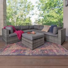 Lola 4 Piece Wicker Patio Sectional Set W/ Gray Cushions By Walker Edison image