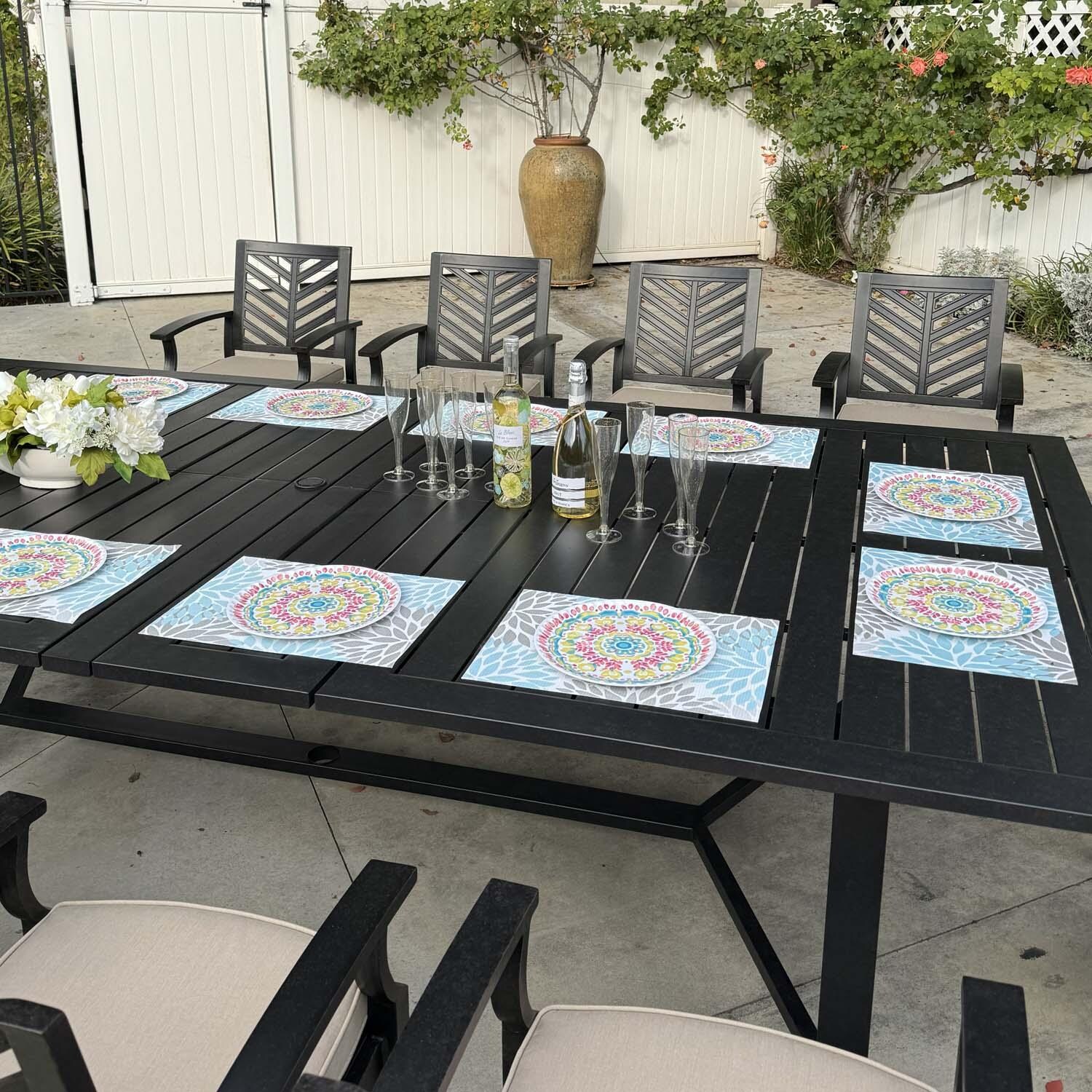 Palm Springs 13 Pc Aluminum Dining Set in Antique Bronze/Beige by Darlee - Angled - Lifestyle thumbnail