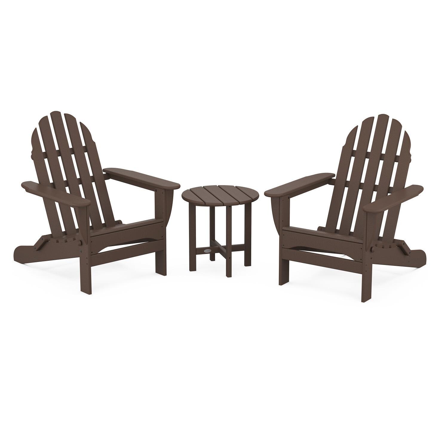 Classic Adirondack 3 Pc Recycled Plastic Seating Set w/ Folding Chairs in Mahogany by POLYWOOD