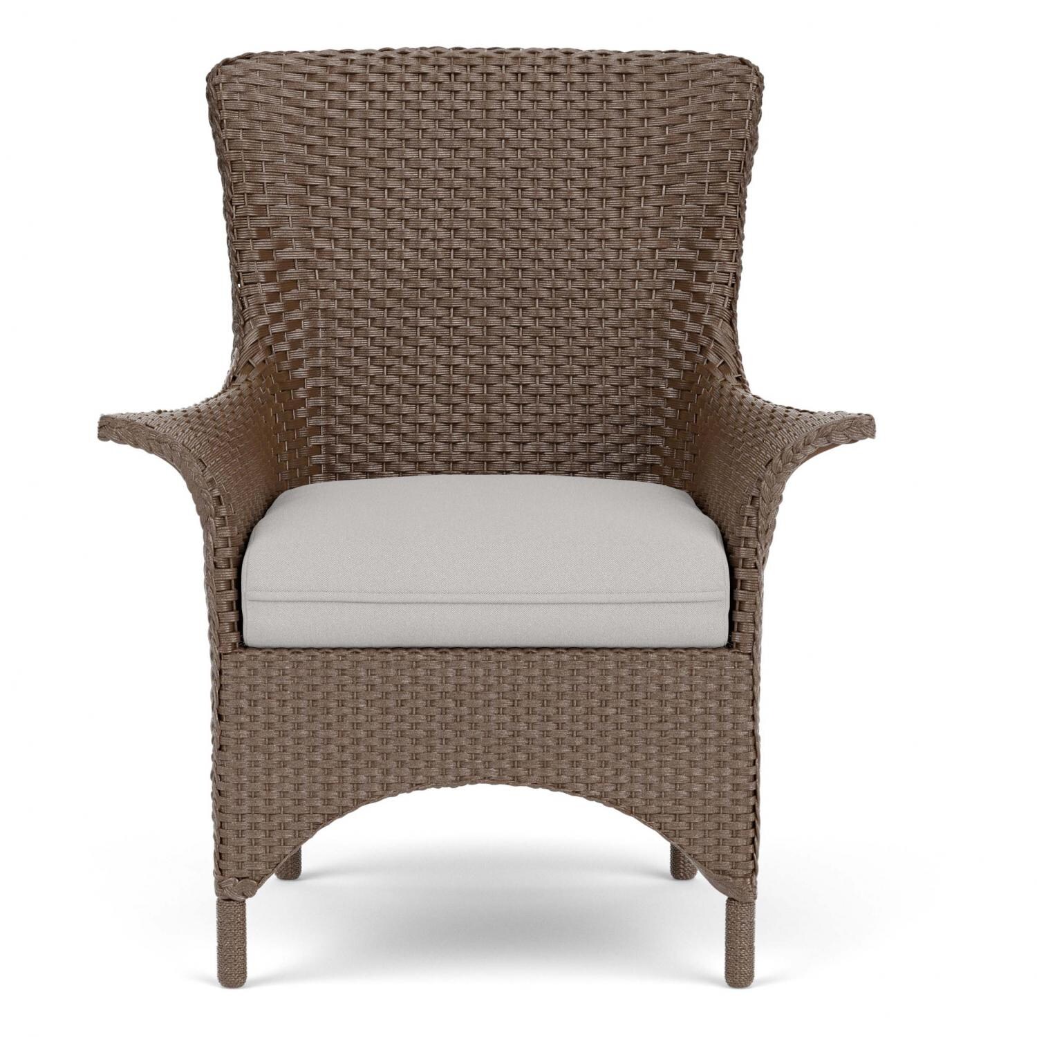 Lloyd Flanders Mandalay Dining Armchair In Bark Finish With Tundra Dove Fabric thumbnail