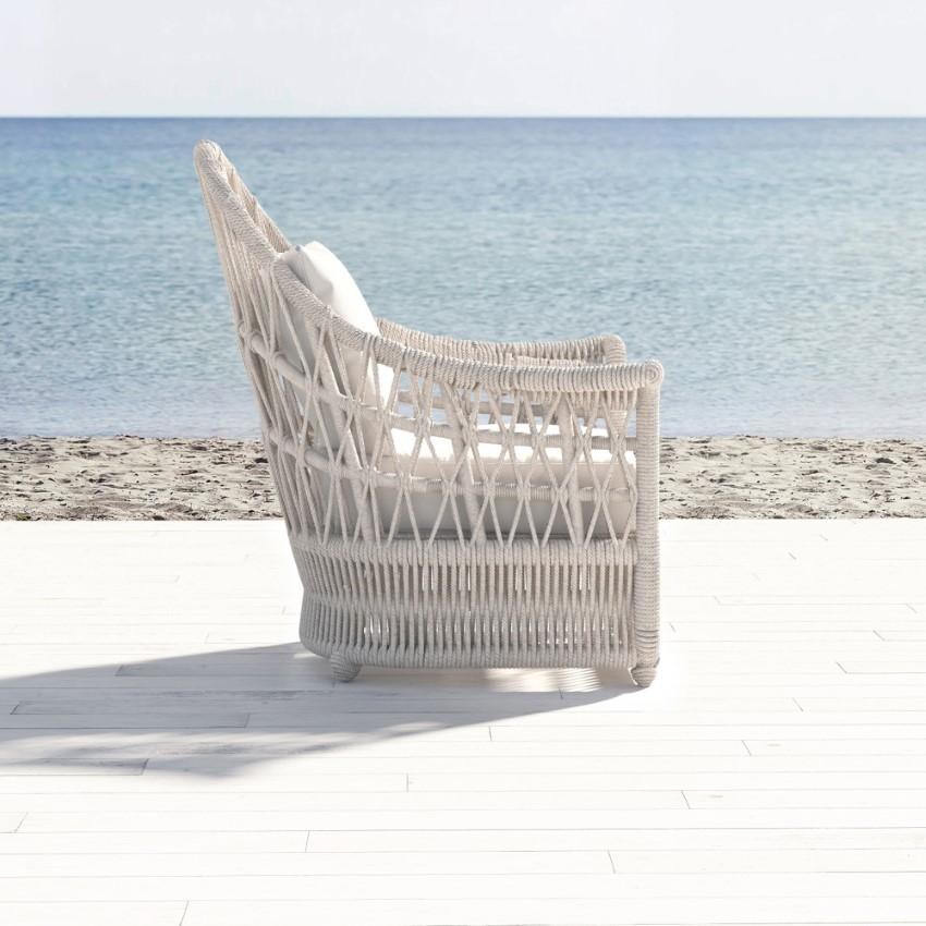 Dana Woven Rope Wing Club Chair w/ Self Welt in Natural/Canvas Granite by Sunset West - Side View - Lifestyle thumbnail