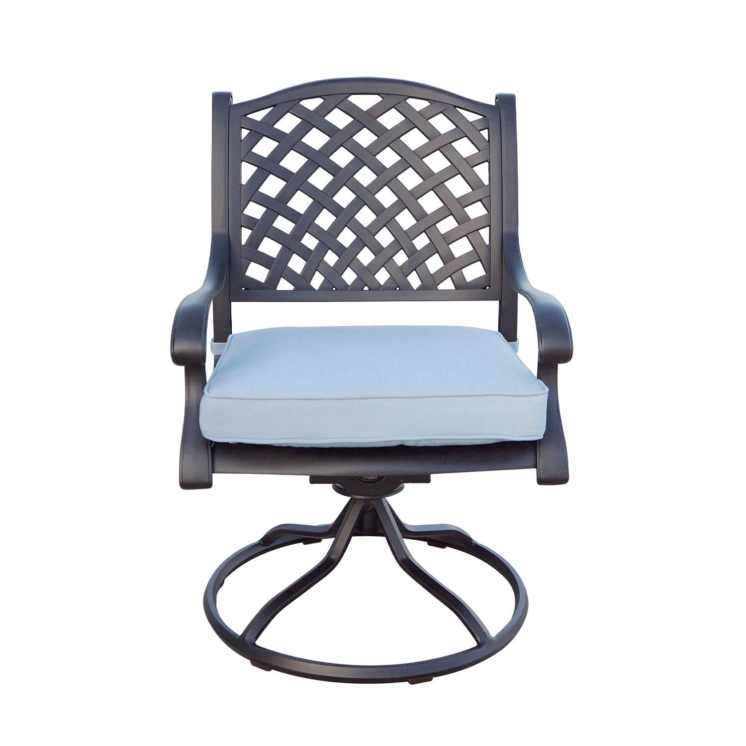 Nassau Cast Aluminum 4 Pc Set Swivel Rocker Dining Chair Set in Antique Bronze/Sky Blue by Darlee - White Background thumbnail