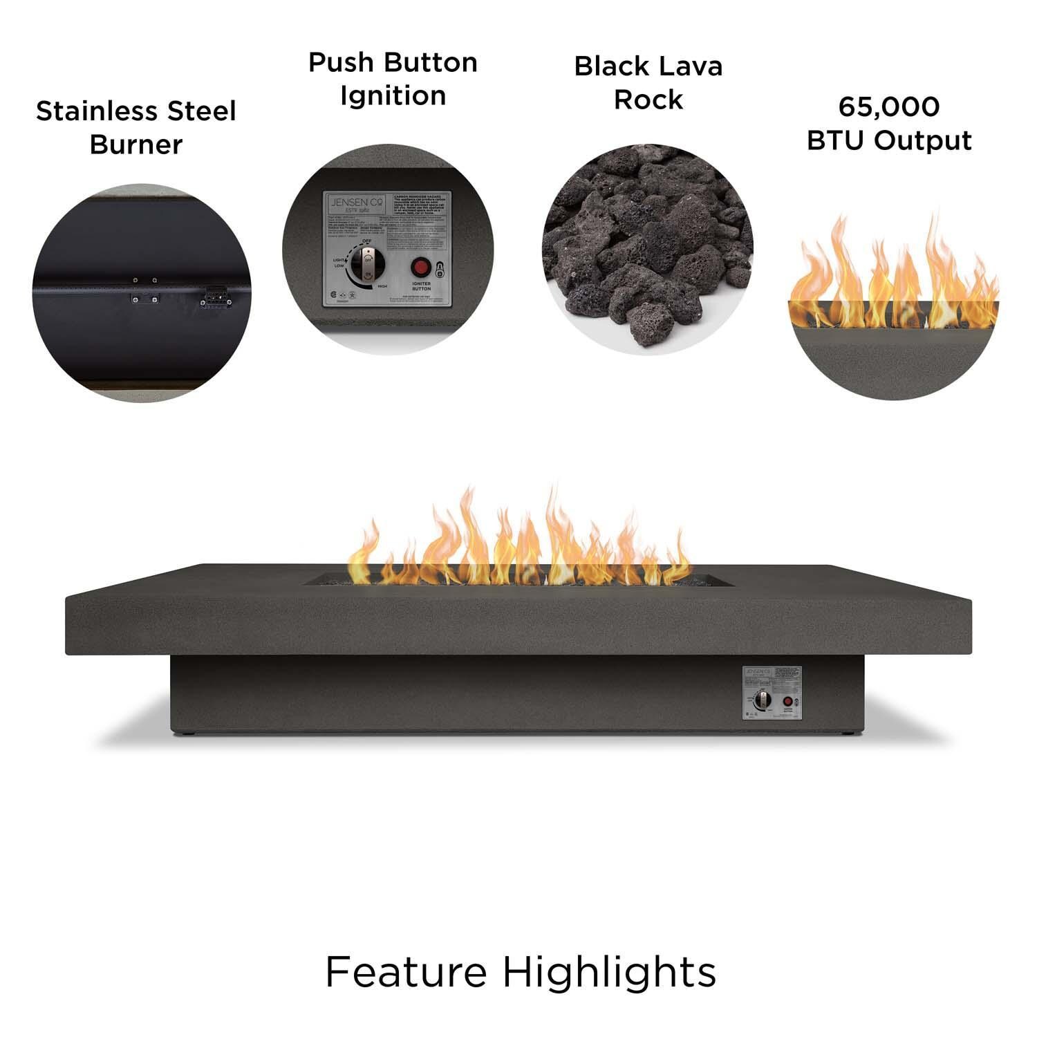 Hickory Bay 72 Inch Rectangular Glass Fiber Reinforced Concrete Propane Fire Pit Table in Carbon by BBQGuys Signature - Features thumbnail