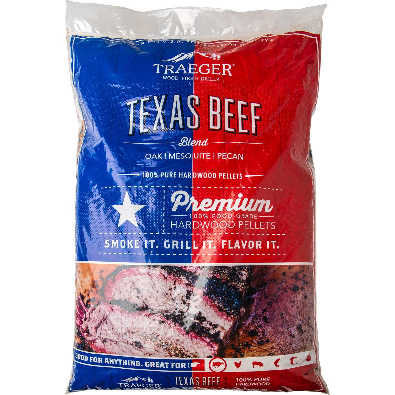 Traeger 20 Lb Natural Hardwood Pellets Texas Beef Blend Bbqguys