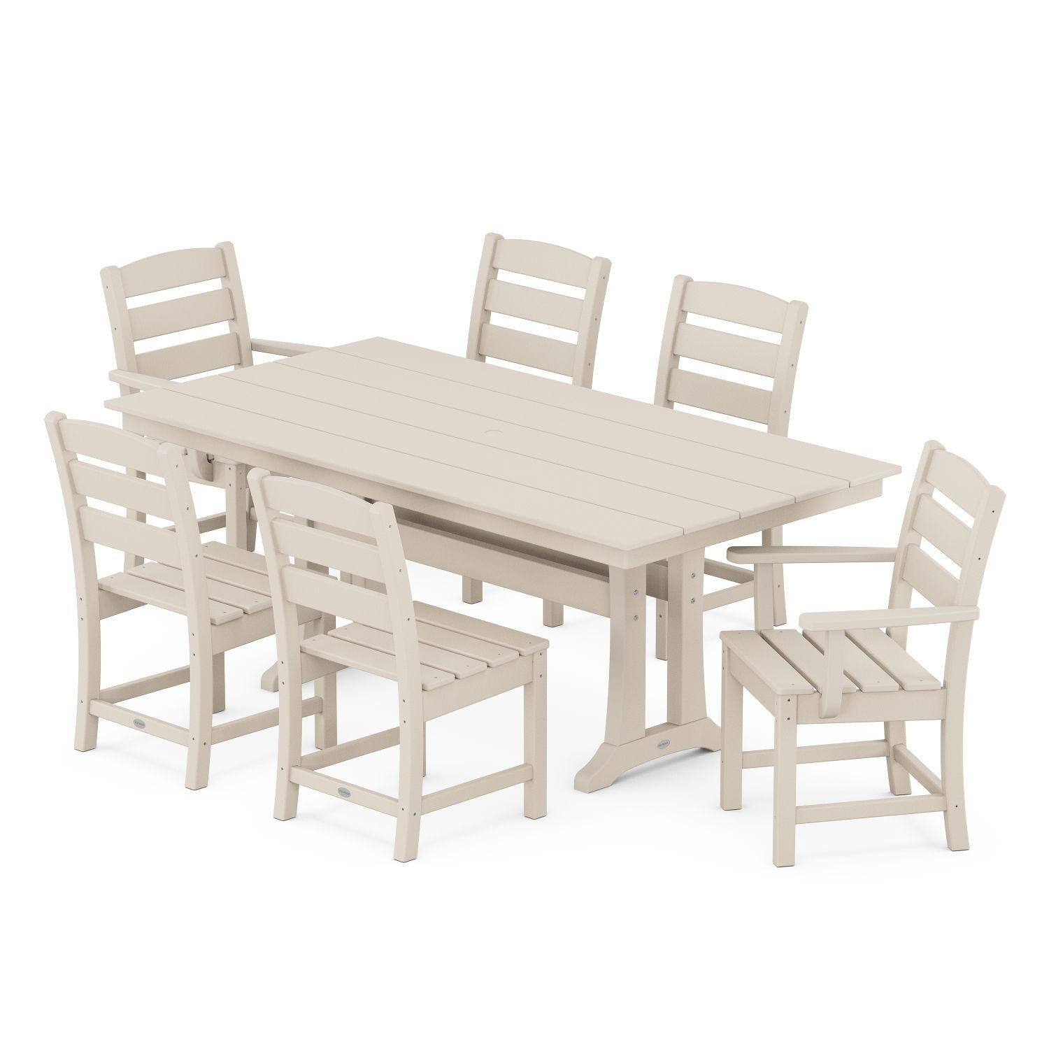 POLYWOOD Lakeside 7-Piece Farmhouse Trestle Dining Set - Sand