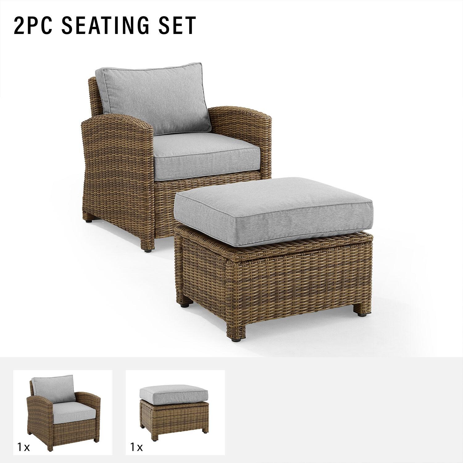 Ultimate Patio UP-92414WB-GY 2Pc Wicker Outdoor Chair Set in Gray - Included in Set (Club Chair & Ottoman) - Diagram thumbnail