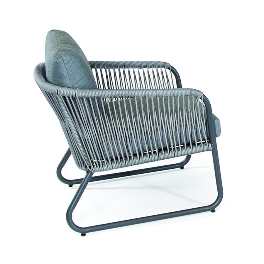 Kingston 4 Pc Aluminum/Rope Seating Set w/ Charcoal Gray Cushions By KETTLER - Club Chair - White Background thumbnail