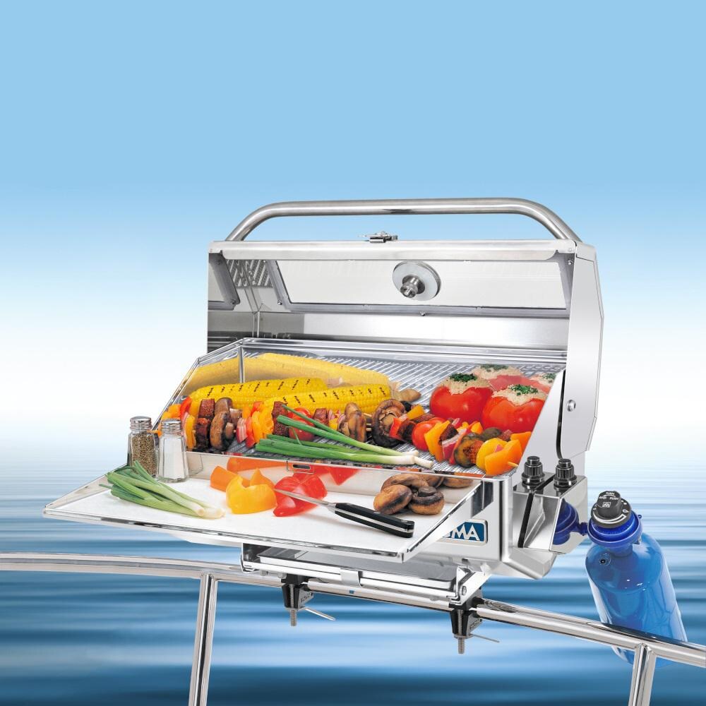 Magma A10-918-2GS Marine Newport II Infrared Gas Grill on Double Mount T10-580 - Installed on Boat (mount, shelf, & canister NOT included) thumbnail