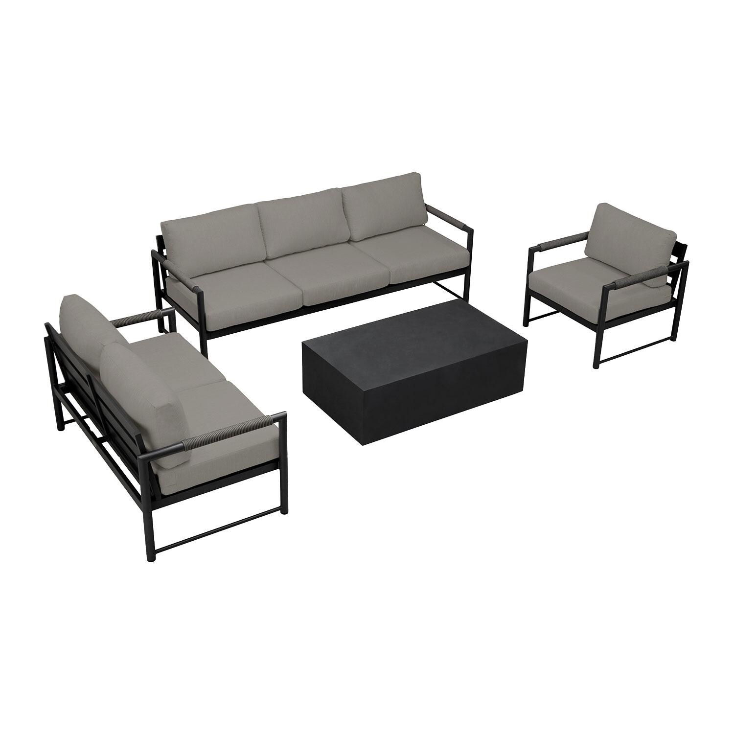 Lakeview AVEBAY-BK-CO-SET137-CC Avenue Bay Black/Carbon 4 Pc Sofa Loveseat Set - Canvas Charcoal - Overhead View - White Background thumbnail