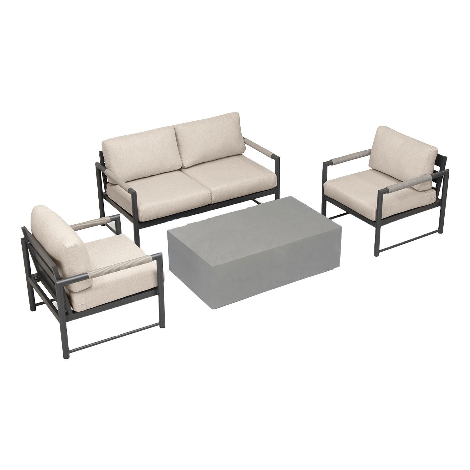 Lakeview AVEBAY-BK-CO-SET111-CF Avenue Bay Black/Carbon 5 Pc Loveseat Set - Canvas Flax - Overhead View - White Background thumbnail