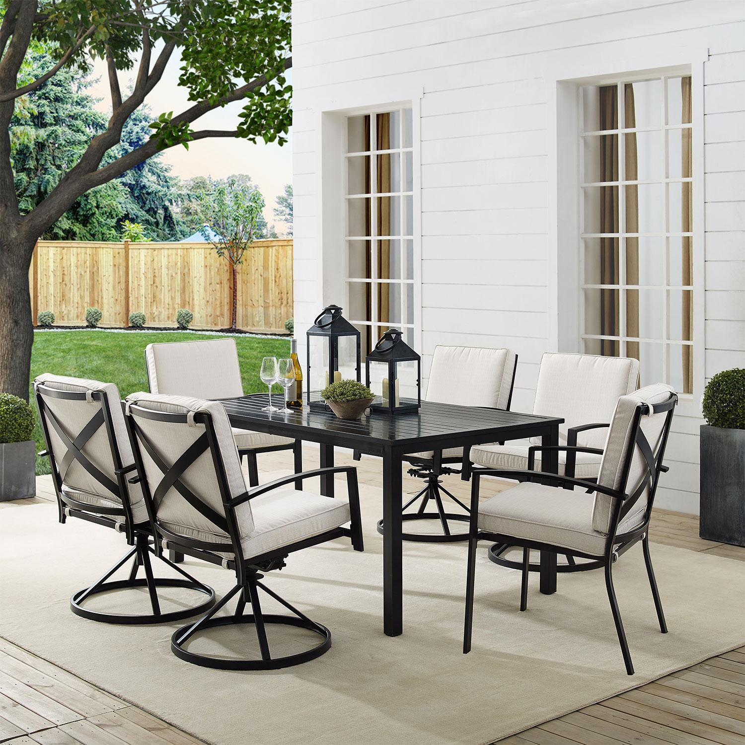 Ultimate Patio UP-82257BZ-OL 7Pc Outdoor Dining Set in Oatmeal - On Patio - Lifestyle thumbnail