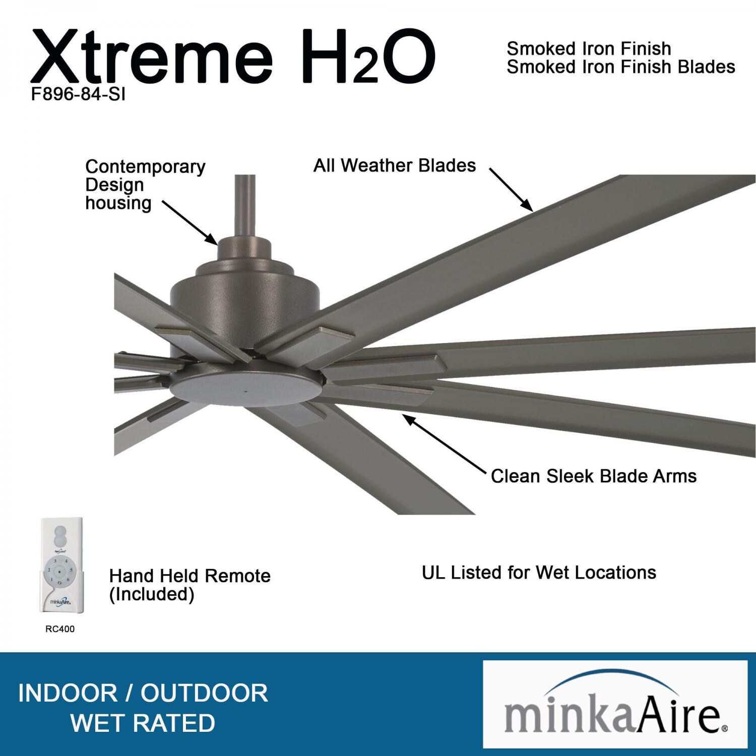 Minka-Aire F896-84-SI Xtreme H2O 84-Inch 8-Blade Ceiling Fan in Smoked Iron Finish w/ Smoked Iron Blades - Details thumbnail