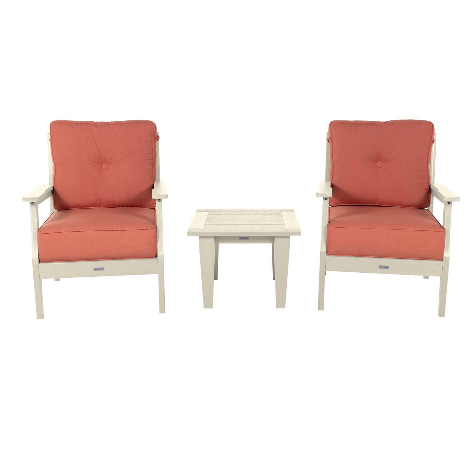 Blushing Bay 3 Pc Recycled Plastic Seating Set in Canvas Persimmon/Whitewash by Lakeview Outdoor Designs - Front View - White Background thumbnail